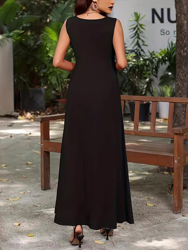 Olivia Bennet | A-Line Loose Solid Color Round-Neck Maxi Dresses