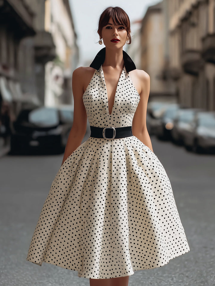 Olivia Bennet | Polka Dot Halter A-Line Midi Dress