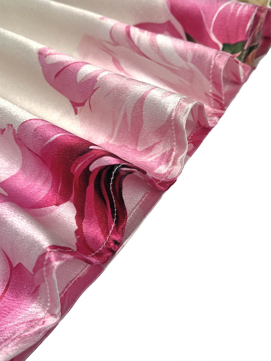 Olivia Bennet | A-Line Long Sleeves Elasticity Flower Print Pleated Mock Neck Maxi Dresses