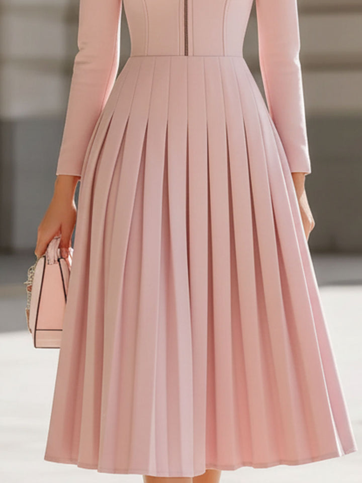 Olivia Bennet | Blush Pink Pleated Stand-Collar Midi Dress