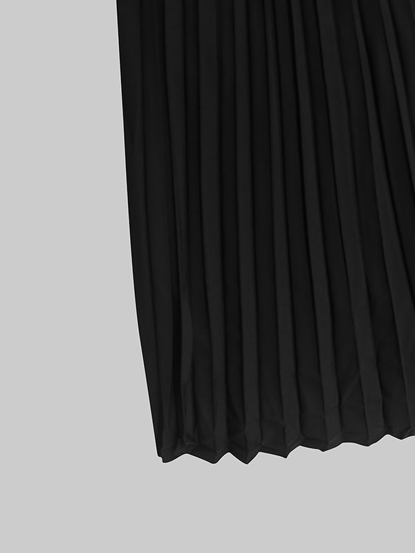 Olivia Bennet | Bodycon Sleeveless Hollow Pleated Solid Color Split-Joint Mock Neck Maxi Dresses