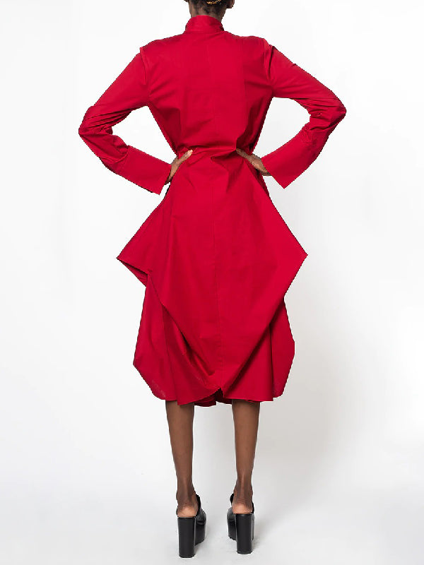 Olivia Bennet | Stylish Loose Stand-Collar Long Sleeves Midi Dress