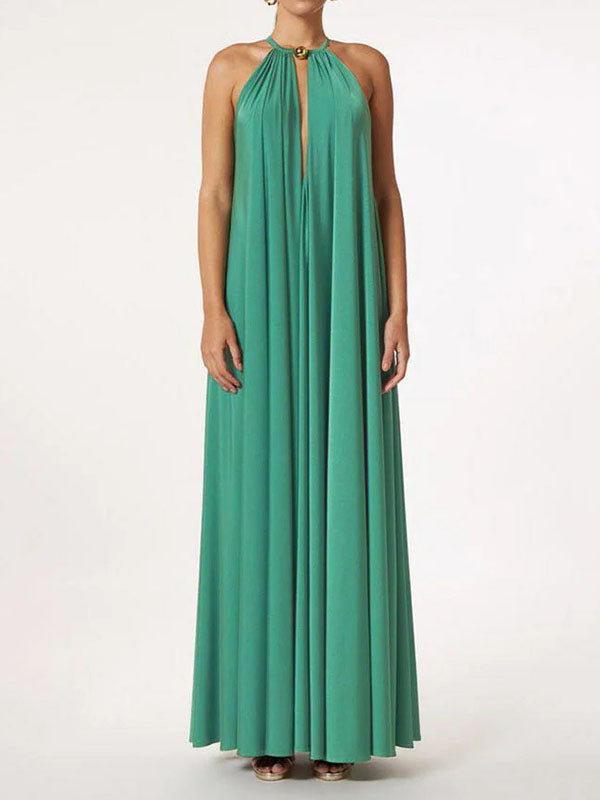 Olivia Bennet | Sleeveless Solid Color Deep V-Neck Maxi Dresses