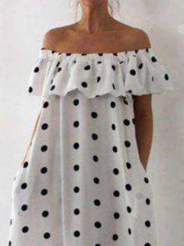Olivia Bennet | Loose Falbala Polka-Dot Off-The-Shoulder Maxi Dresses