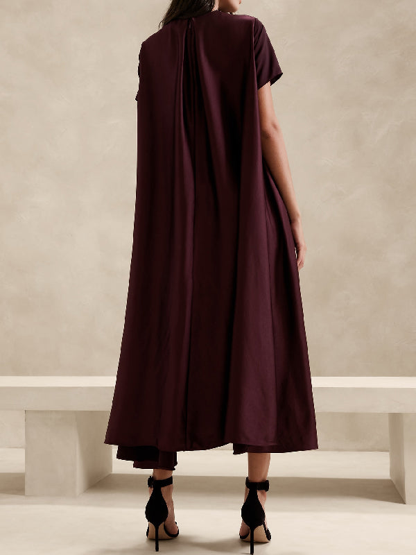 Olivia Bennet | Loose Short Sleeves Pockets Solid Color Round-Neck Maxi Dresses