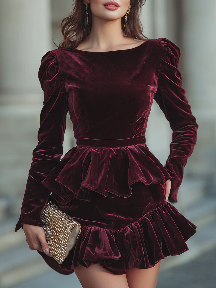 Olivia Bennet | Ivory Long-Sleeve Layered Ruffle Chiffon Mini Dress