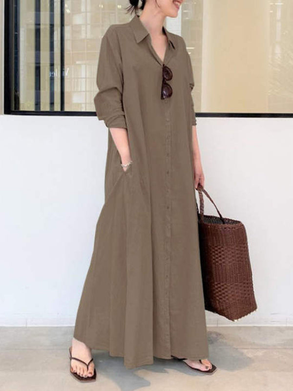 Olivia Bennet | Original Solid Color Lapel Shirt Dress