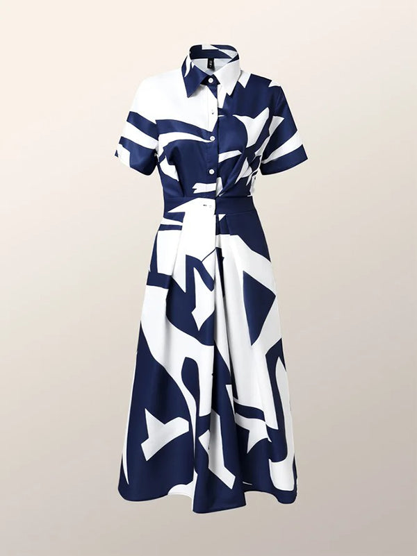 Olivia Bennet | Short Sleeves Printed Lapel Maxi Dresses