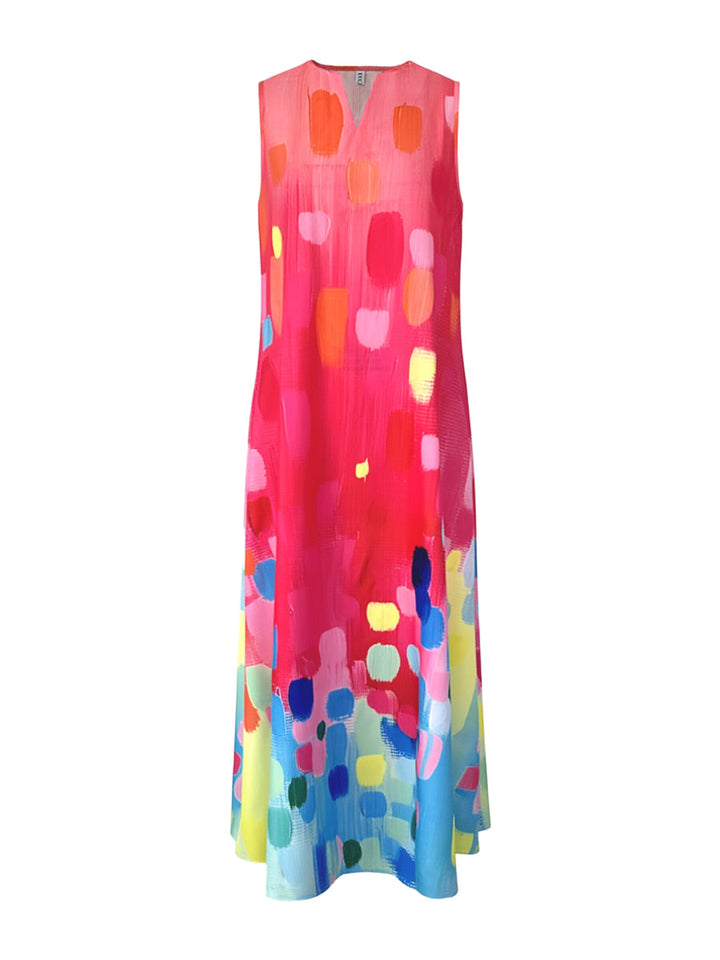 Olivia Bennet | Loose Sleeveless Contrast Color Printed V-Neck Maxi Dresses
