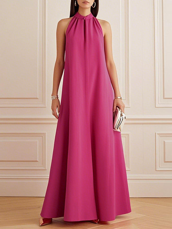 Olivia Bennet | A-Line Loose Pleated Solid Color Mock Neck Maxi Dresses