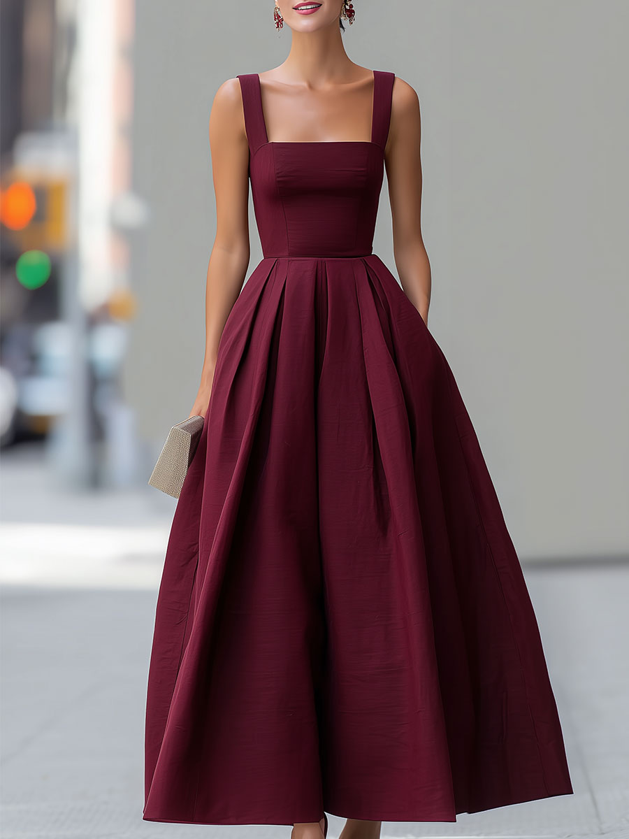 Olivia Bennet | Burgundy Square-Neck Midi Dress