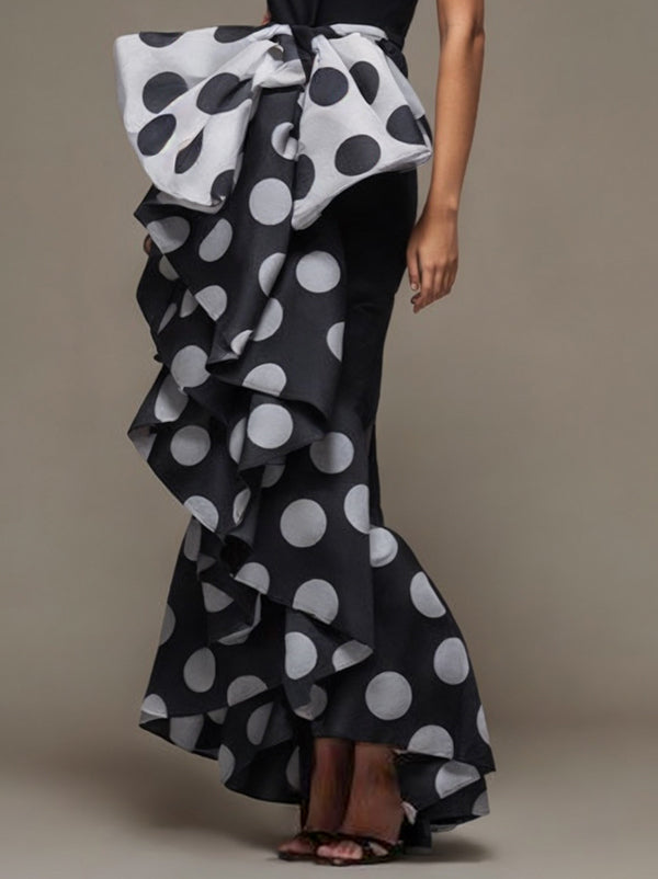 Olivia Bennet | Skinny Sleeveless Bow-Embellished Pleated Polka-Dot Split-Joint Tube Maxi Dresses