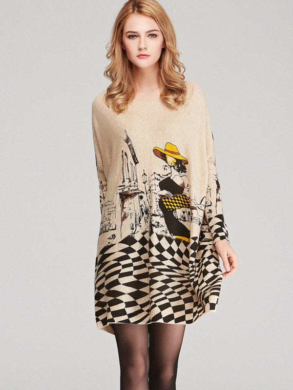 Olivia Bennet | Vintage Loose Printed Split-Joint Sweater