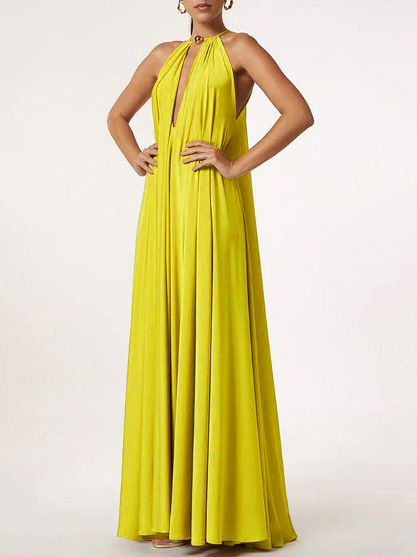 Olivia Bennet | Sleeveless Solid Color Deep V-Neck Maxi Dresses