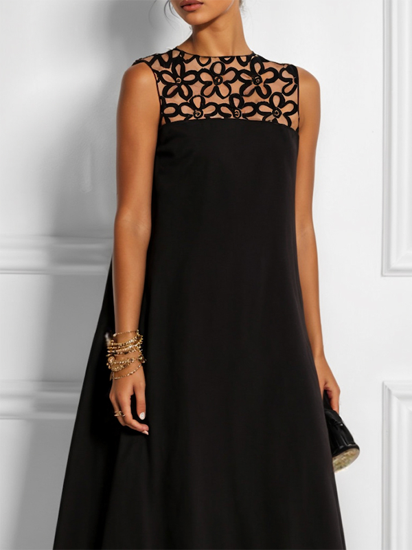 Olivia Bennet | Loose Sleeveless Hollow Solid Color Split-Joint Round-Neck Maxi Dresses