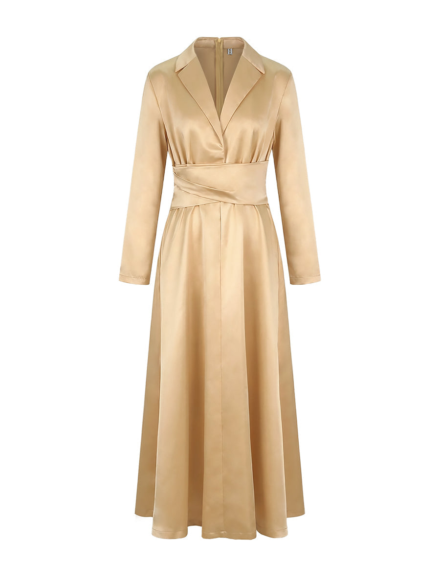 Olivia Bennet | A-Line High Waisted Pleated Solid Color V-Neck Maxi Dresses