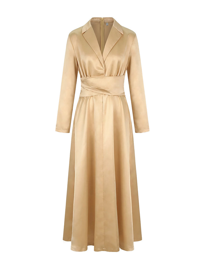 Olivia Bennet | A-Line High Waisted Pleated Solid Color V-Neck Maxi Dresses