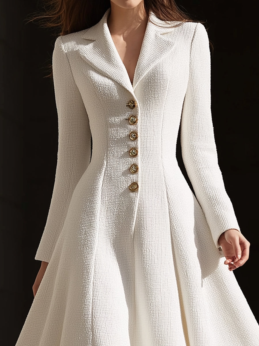 Olivia Bennet | Ivory Tweed Tailored Lapel Midi Dress