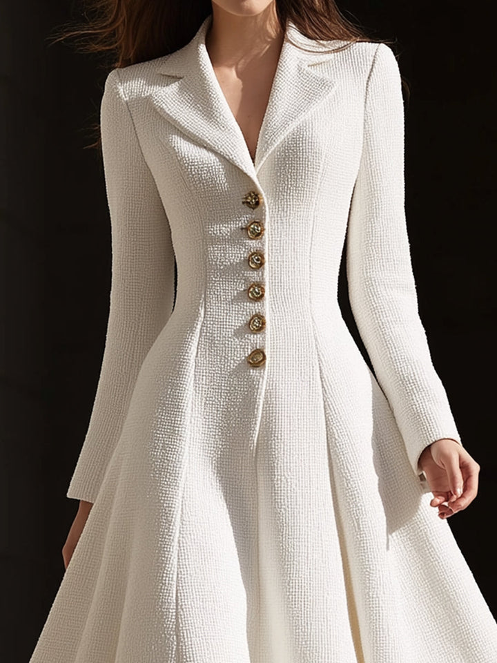 Olivia Bennet | Ivory Tweed Tailored Lapel Midi Dress