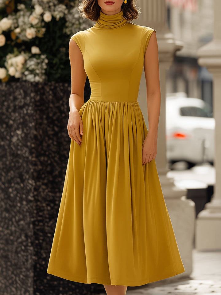 Olivia Bennet | Black Two-Way Convertible High-Neck Draped Stretch Jersey Midi Dress