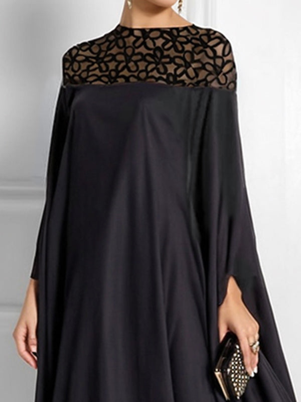 Olivia Bennet | Batwing Sleeves Loose Jacquard See-Through Solid Color Split-Joint Three-Dimensional Flower Round-Neck Maxi Dresses