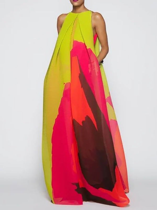 Olivia Bennet | Loose Sleeveless Multi-Colored Round-Neck Maxi Dresses