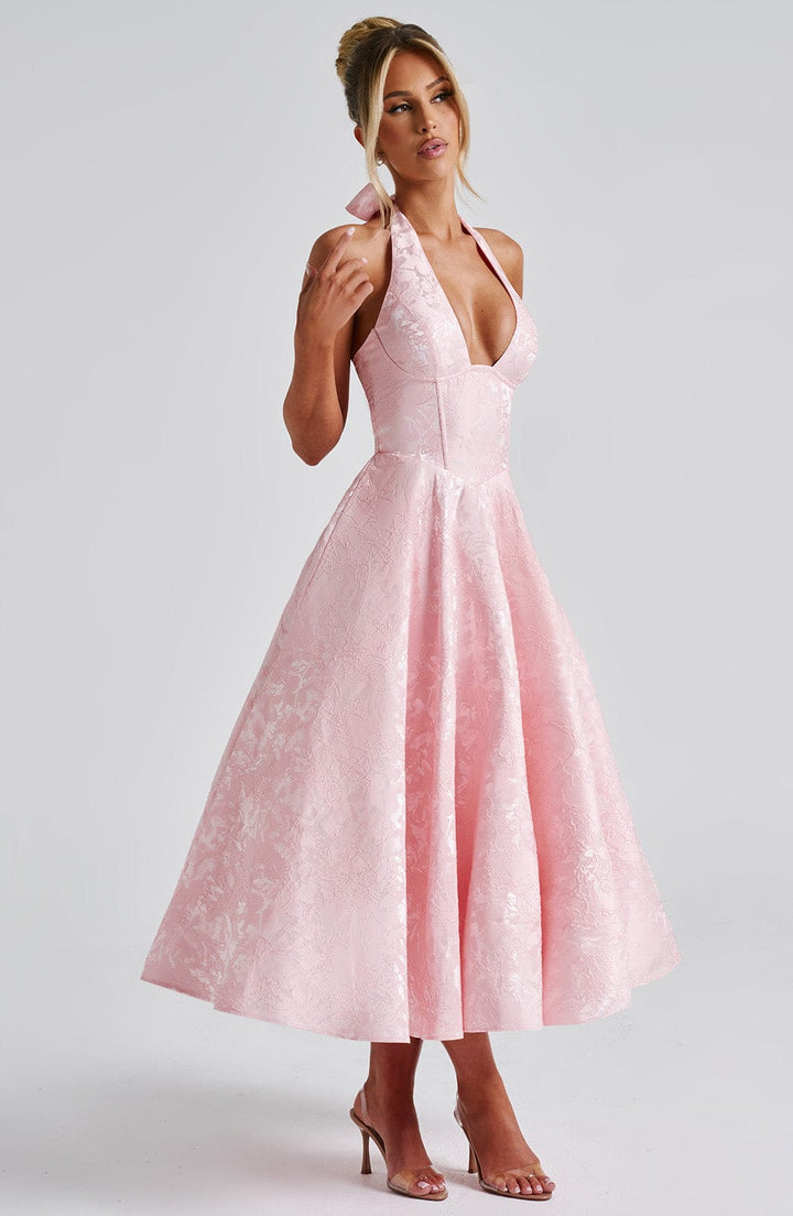 Women Wedding Guest Halter Midi Dress