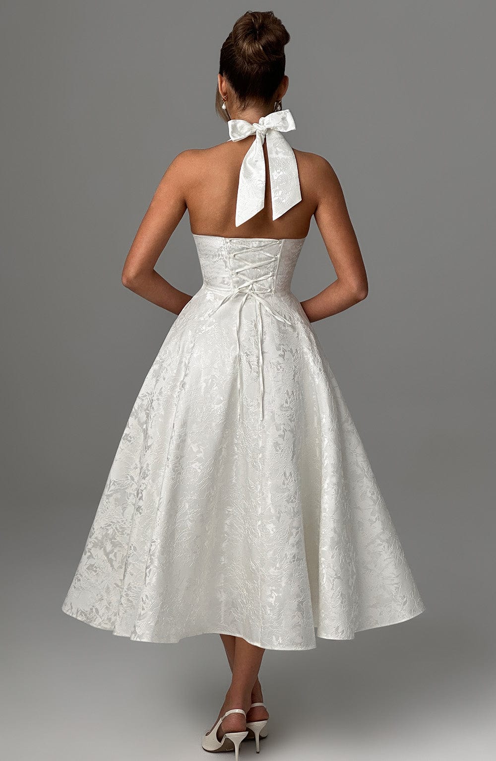 Women Wedding Guest Halter Midi Dress