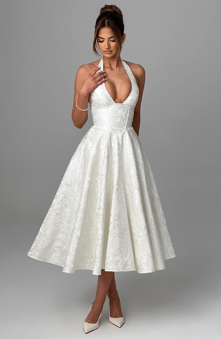 Women Wedding Guest Halter Midi Dress