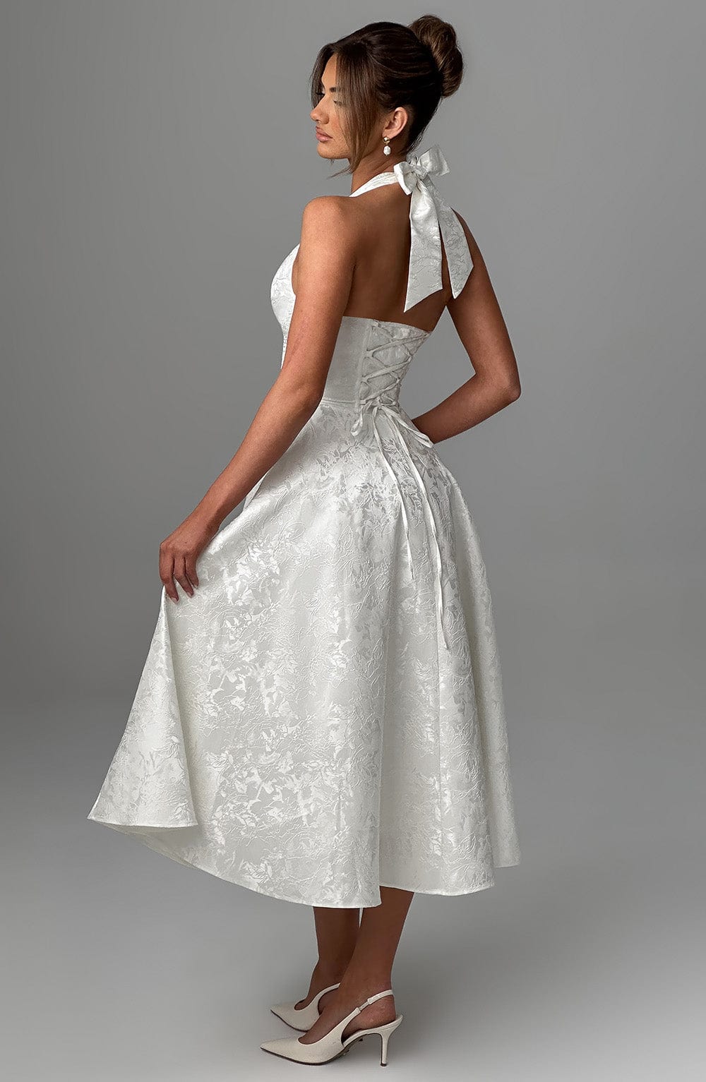 Women Wedding Guest Halter Midi Dress