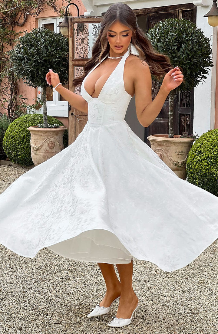 Women Wedding Guest Halter Midi Dress