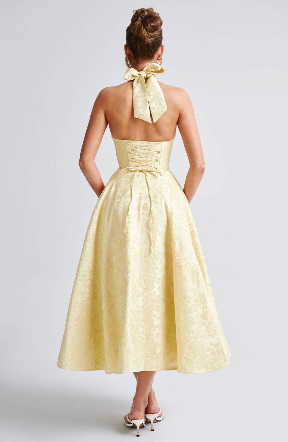 Women Wedding Guest Halter Midi Dress