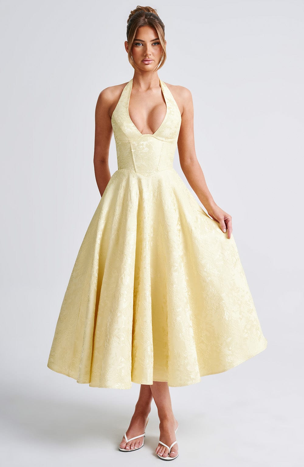 Women Wedding Guest Halter Midi Dress