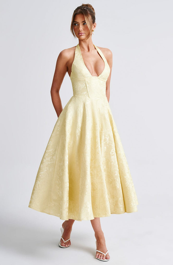 Women Wedding Guest Halter Midi Dress