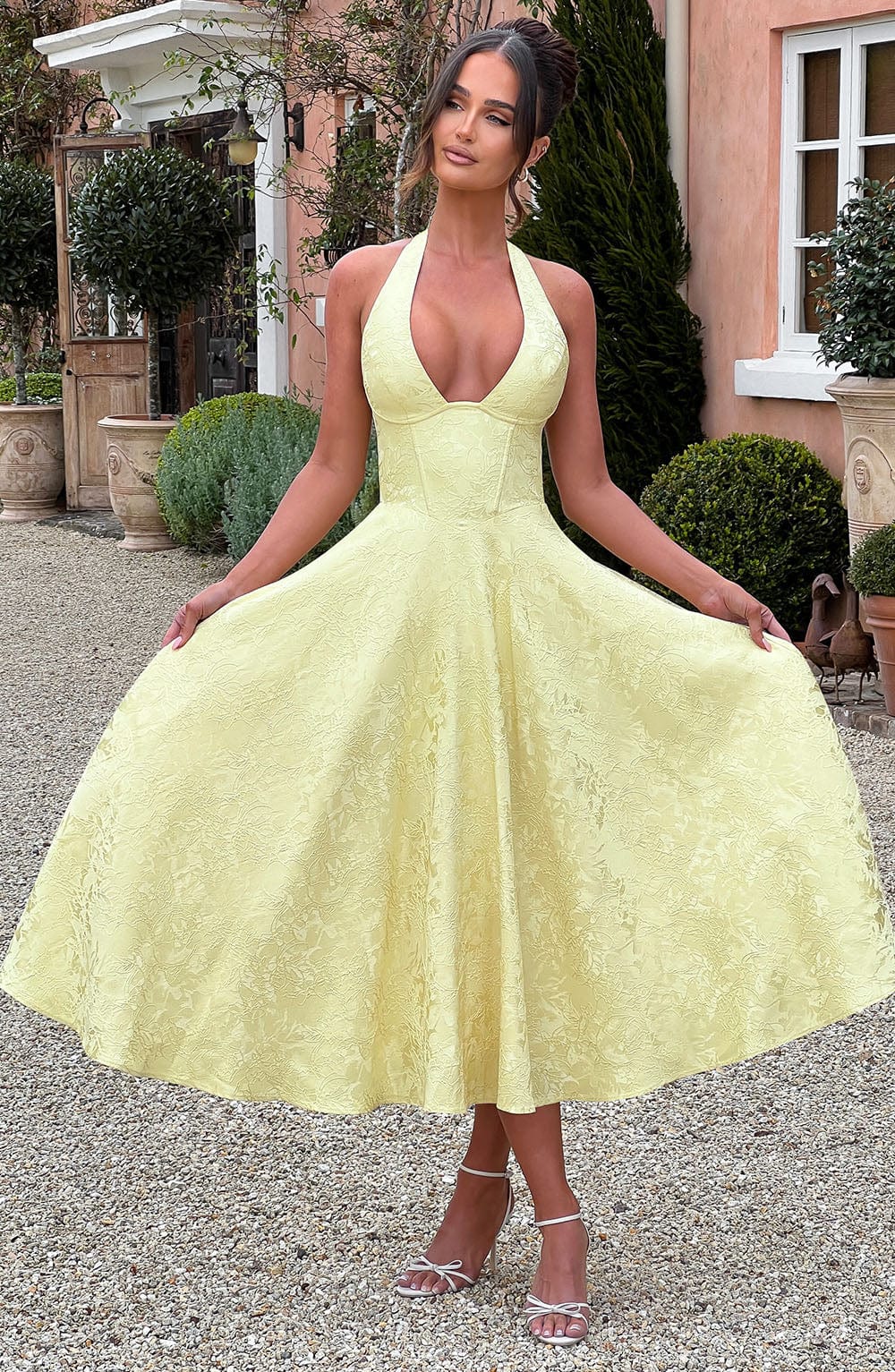 Women Wedding Guest Halter Midi Dress