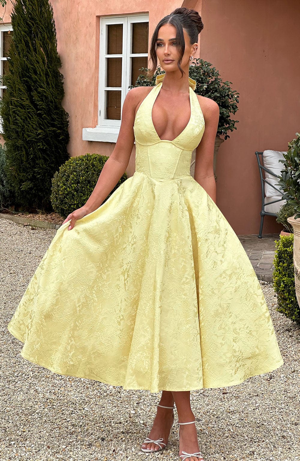 Women Wedding Guest Halter Midi Dress