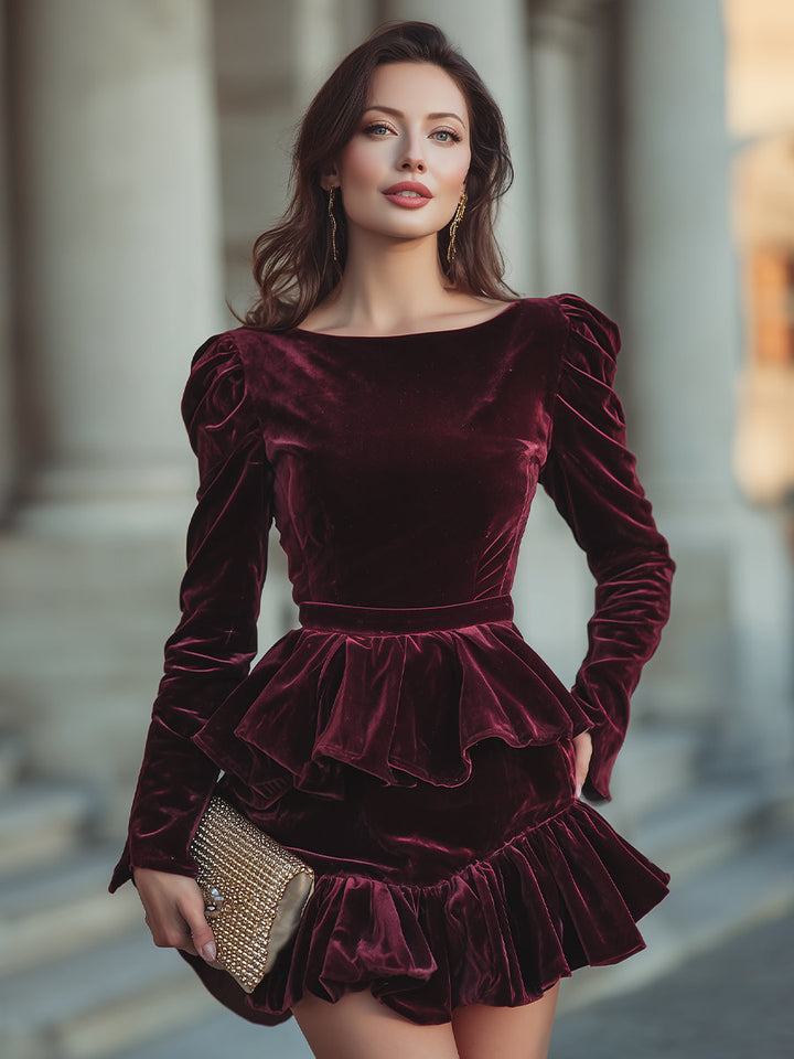 Olivia Bennet | Ivory Long-Sleeve Layered Ruffle Chiffon Mini Dress