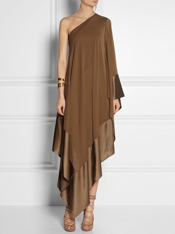 Olivia Bennet | Loose Asymmetric Split-Joint One-Shoulder Maxi Dresses