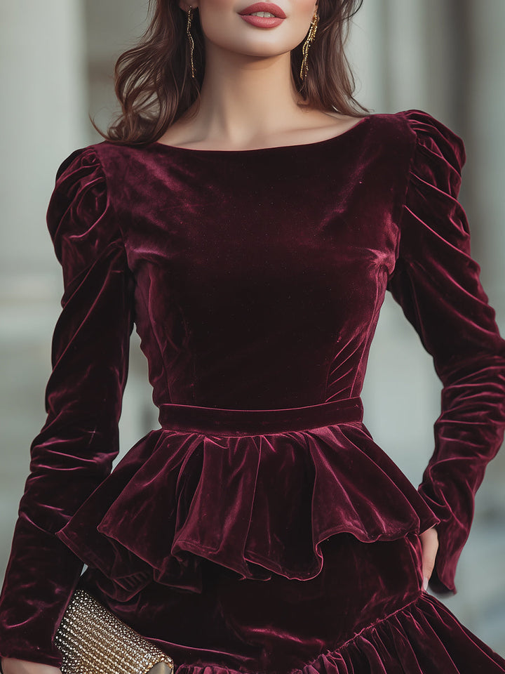 Olivia Bennet | Ivory Long-Sleeve Layered Ruffle Chiffon Mini Dress