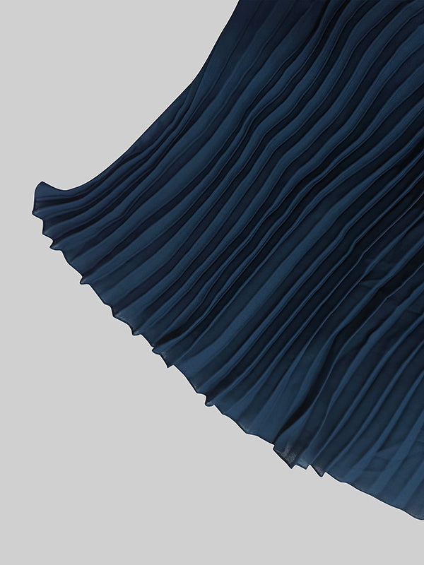Olivia Bennet | Loose Gauze Pleated Solid Color Tiered Off-The-Shoulder Evening Dresses Maxi Dresses