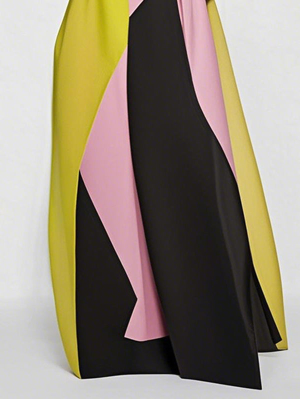 Olivia Bennet | A-Line Loose Color-Block Pleated Split-Joint Round-Neck Maxi Dresses