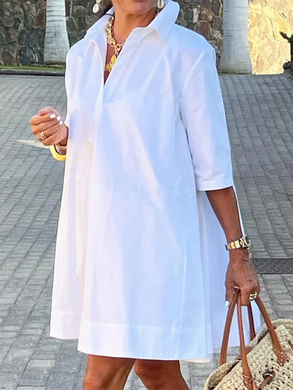 Olivia Bennet | Half Sleeves Loose Solid Color Lapel Mini Dresses
