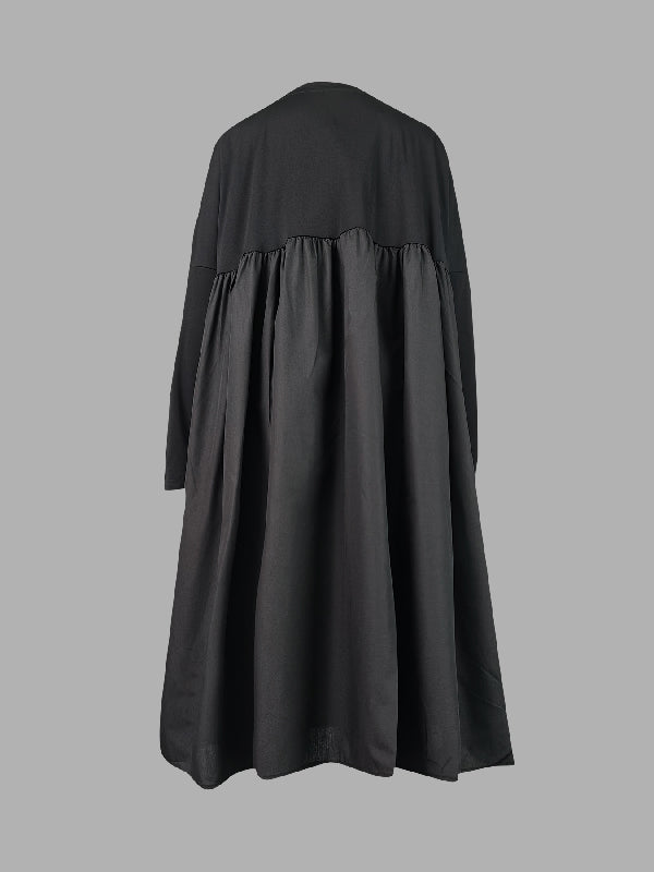 Olivia Bennet | Simple Loose Black Split-Joint Long Sleeves Midi Dress