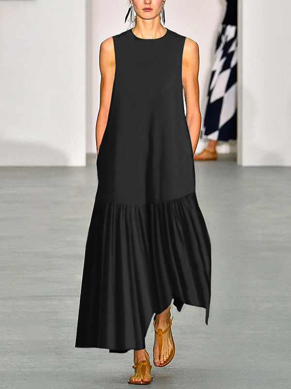 Olivia Bennet | A-line Loose Solid Color Split-Joint Round-neck Maxi Dresses