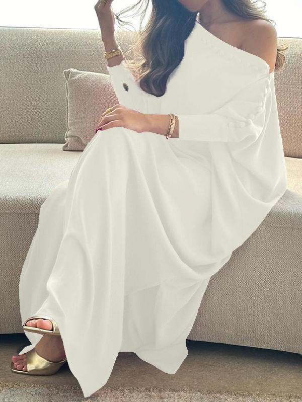 Olivia Bennet | H-Line Loose Buttoned Solid Color Maxi Dresses