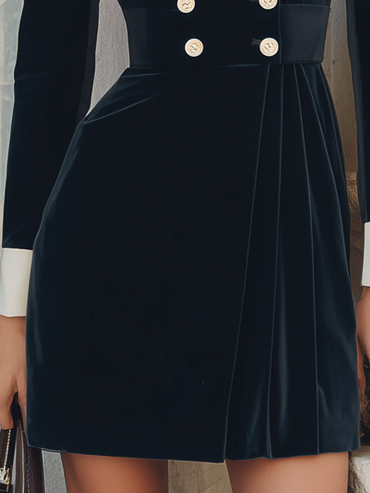 Olivia Bennet | Black Double-Breasted Contrast Lapel Velvet Blazer Dress