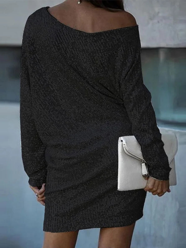 Olivia Bennet | A-Line Loose Asymmetric Sequined Solid Color One-Shoulder Mini Dresses
