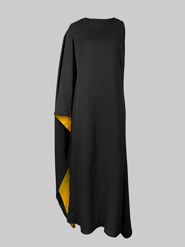 Olivia Bennet | Irregularity Asymmetric Contrast Color Round-Neck Maxi Dresses