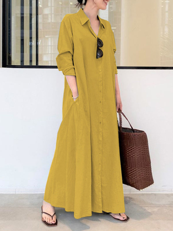Olivia Bennet | Original Solid Color Lapel Shirt Dress