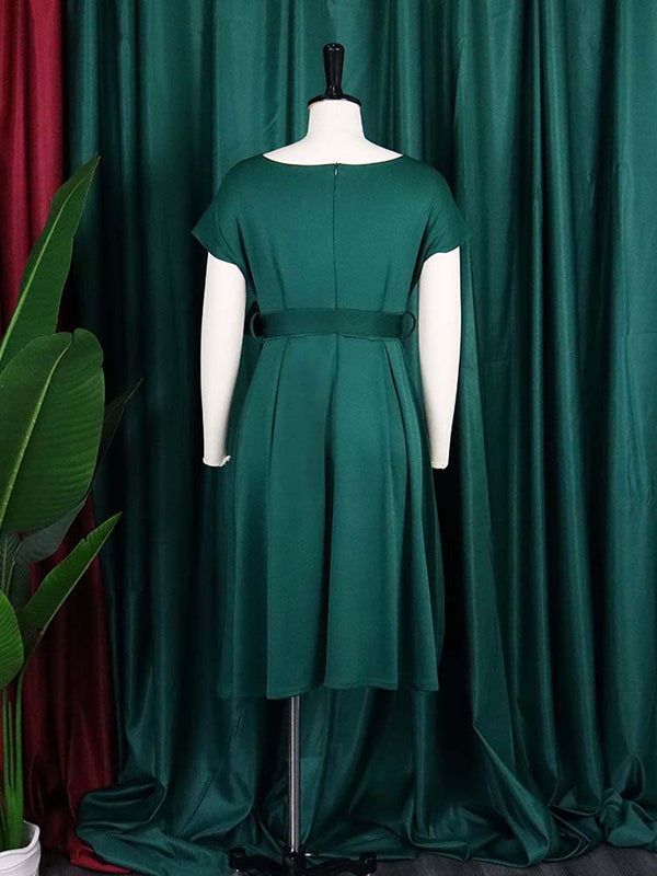 Olivia Bennet | Bowknot Lace-Up Solid Color V-Neck Midi Dresses